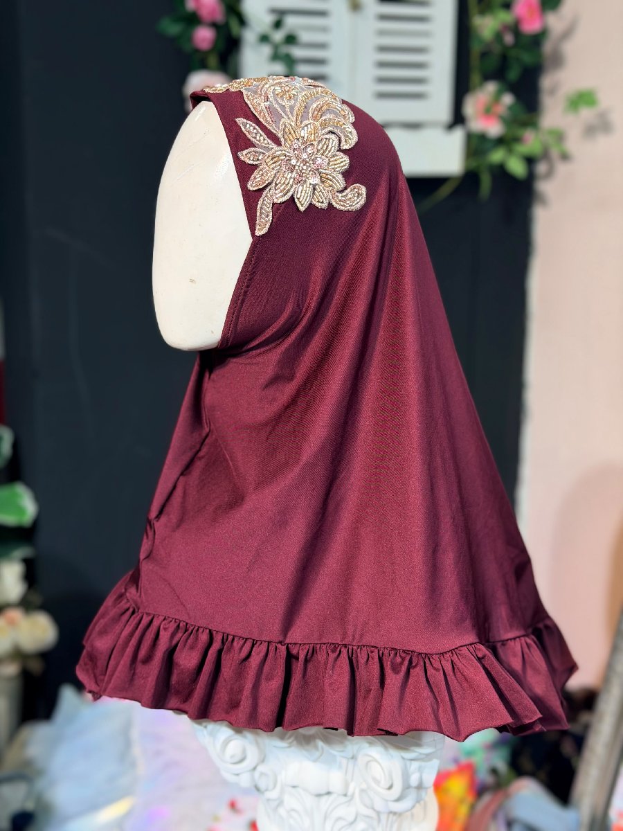Burgundy Kuchi Eid Hijab — ছবি 3