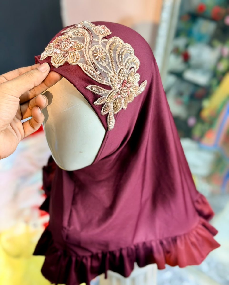 Burgundy Kuchi Eid Hijab — ছবি 5