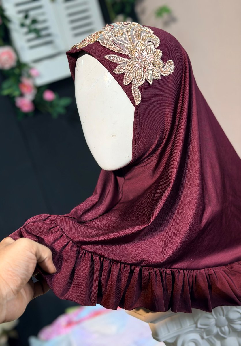 Burgundy Kuchi Eid Hijab — ছবি 4