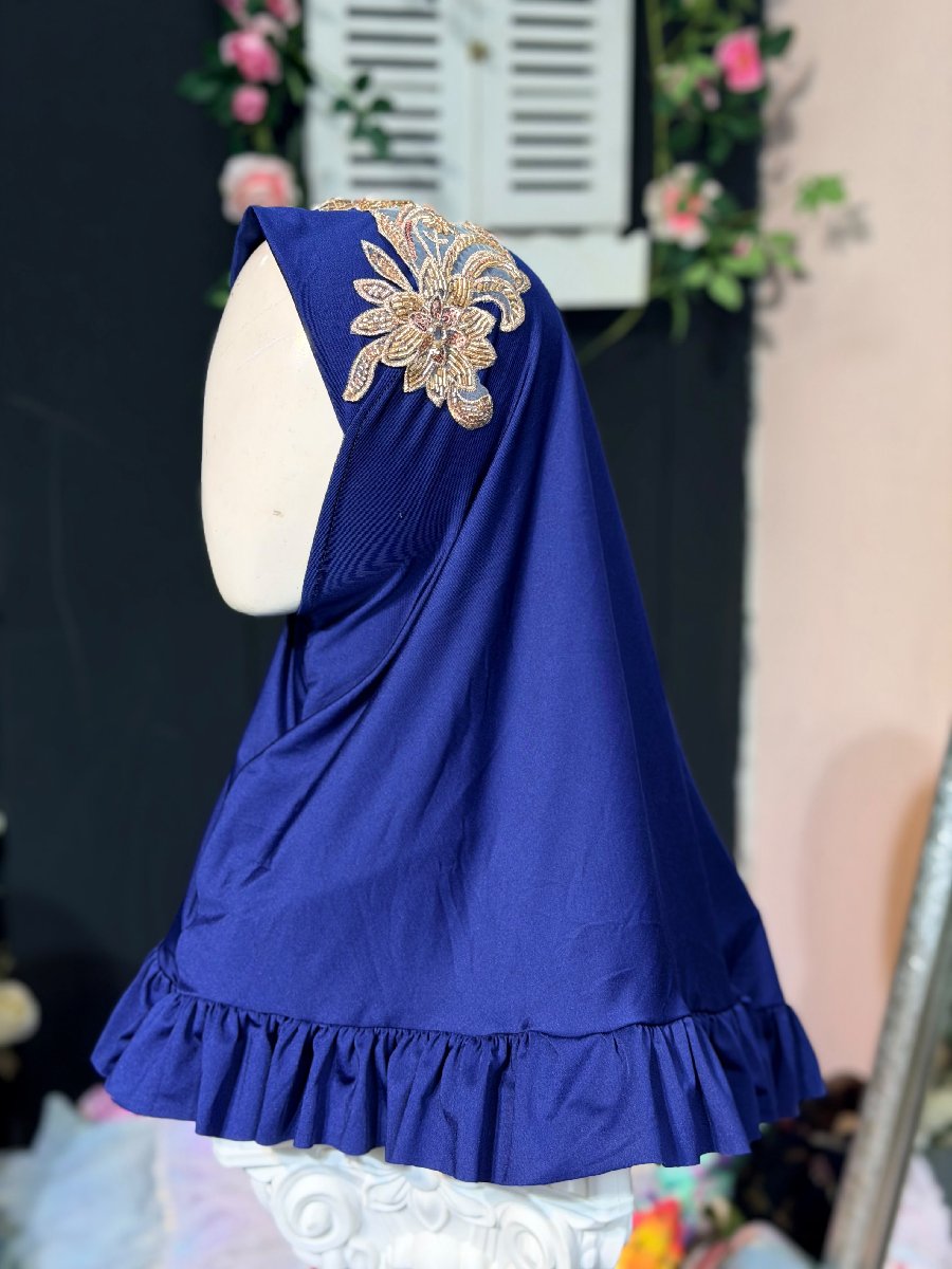 Navy Blue Kuchi Golden Lays Eid Hijab — ছবি 3