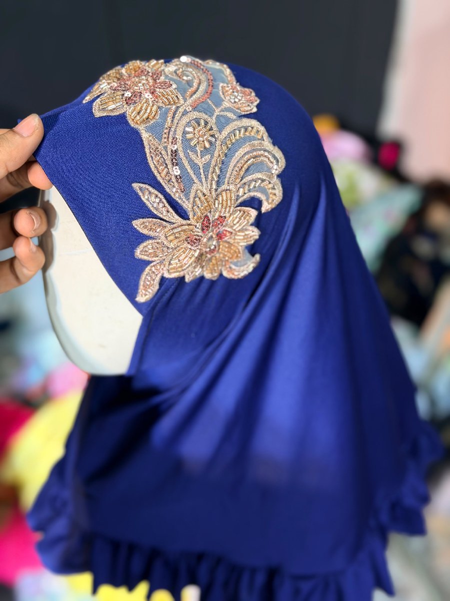 Navy Blue Kuchi Golden Lays Eid Hijab — ছবি 4