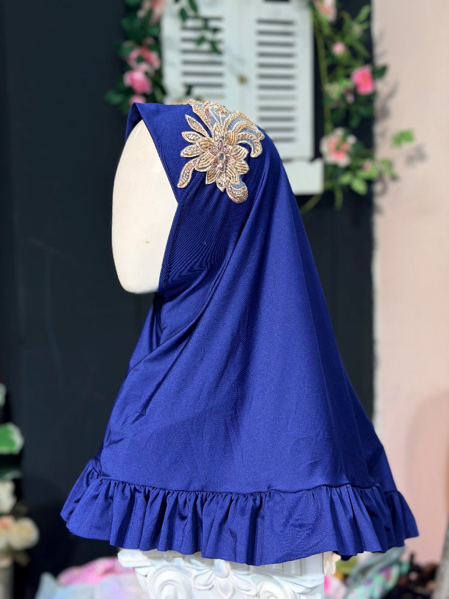 Navy Blue Kuchi Golden Lays Eid Hijab — ছবি 5