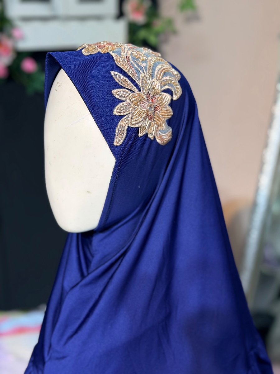 Navy Blue Kuchi Golden Lays Eid Hijab — ছবি 2