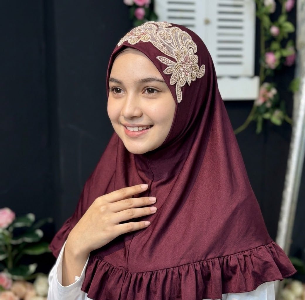 Burgundy Kuchi Eid Hijab - Baby Hijab (1-6Y)