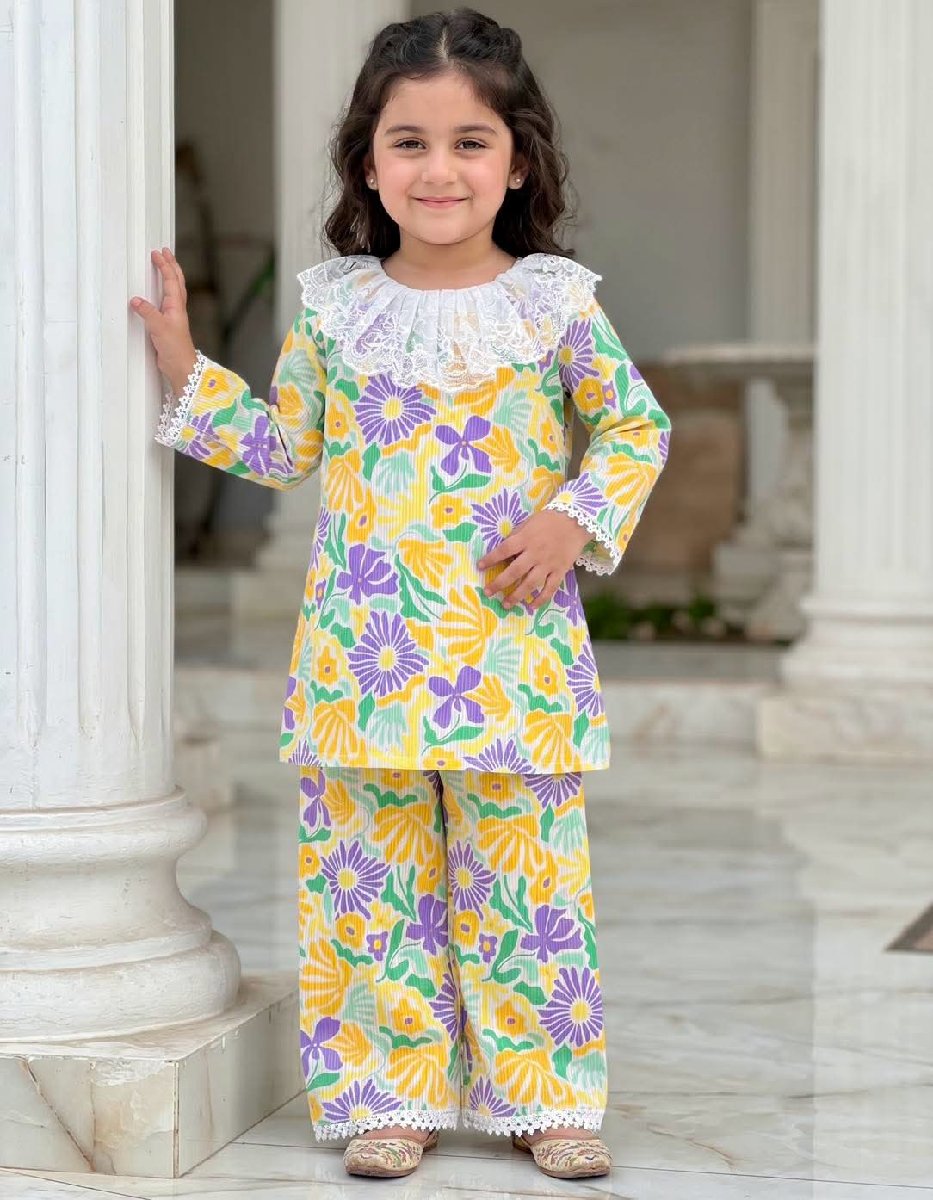 Green Multi Short Co-ords Eid Collocation - Baby Hijab (1-6Y)