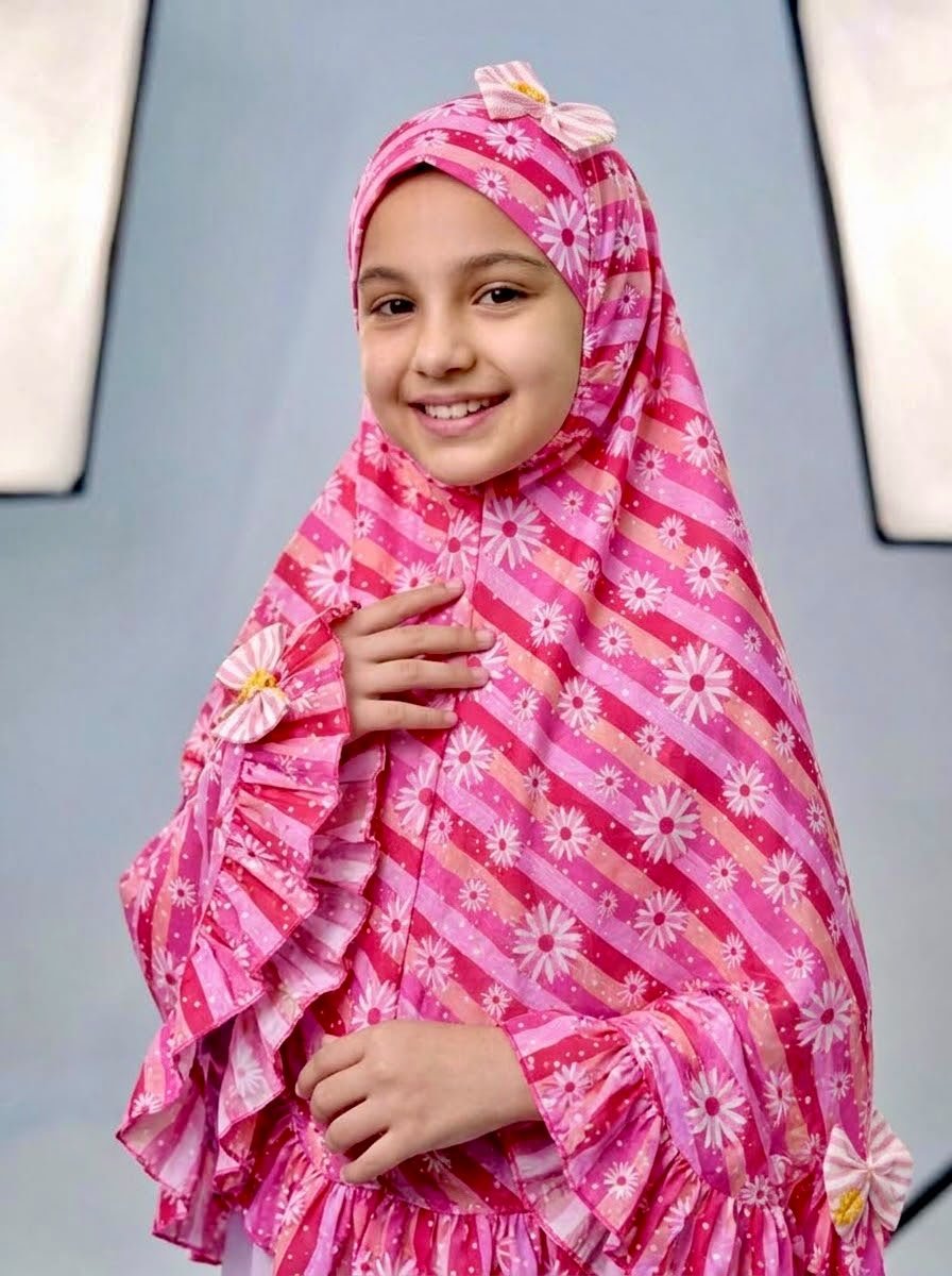 Pink Lining Flower Cotton Hijab - Baby Hijab (1-6Y)