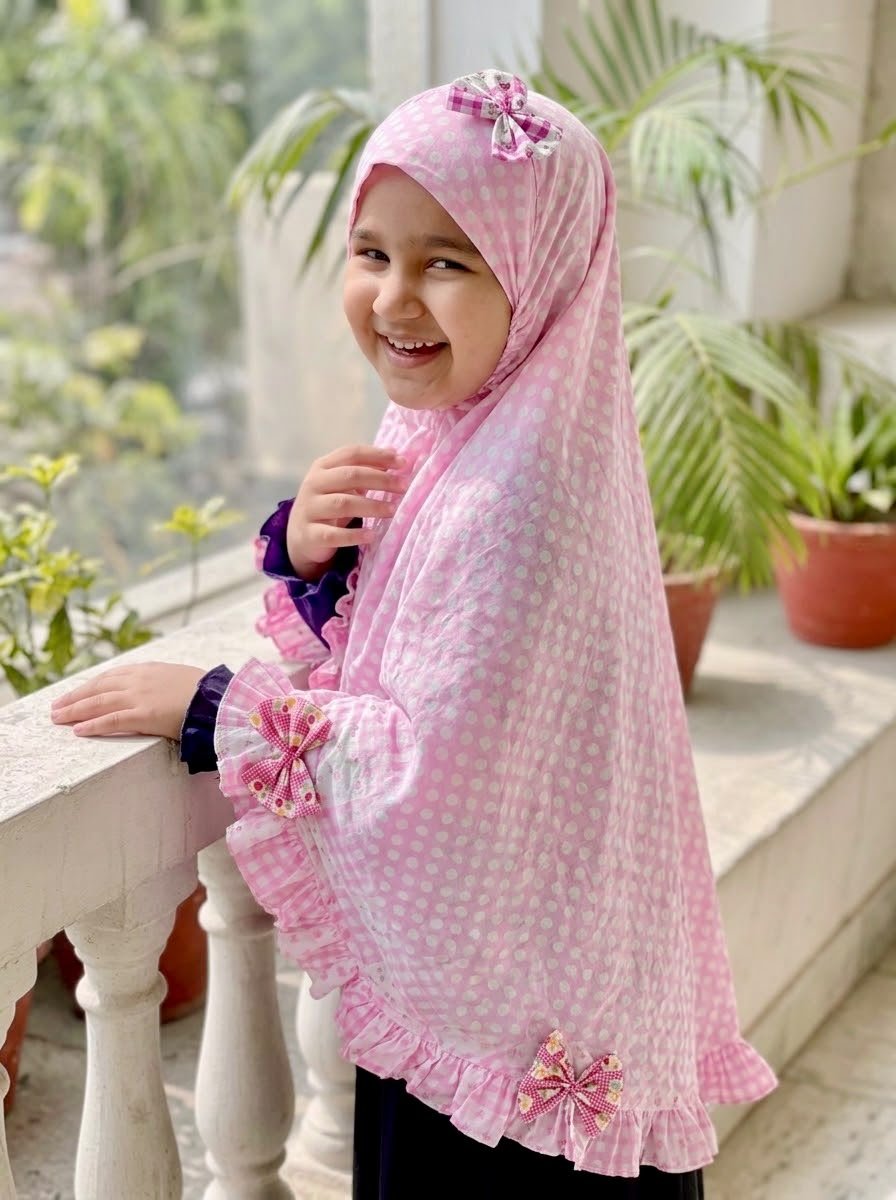 Soft Pink Bol Check Cotton Hijab - Baby Hijab (1-6Y)