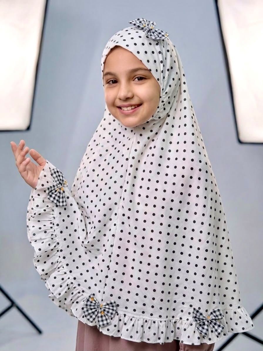 Black An White Bol Print Cotton Hijab - Baby Hijab (1-6Y)