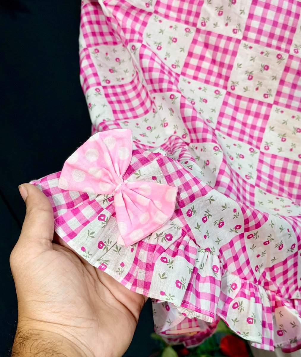 Pink Box Check Flower Cotton Hijab — ছবি 3