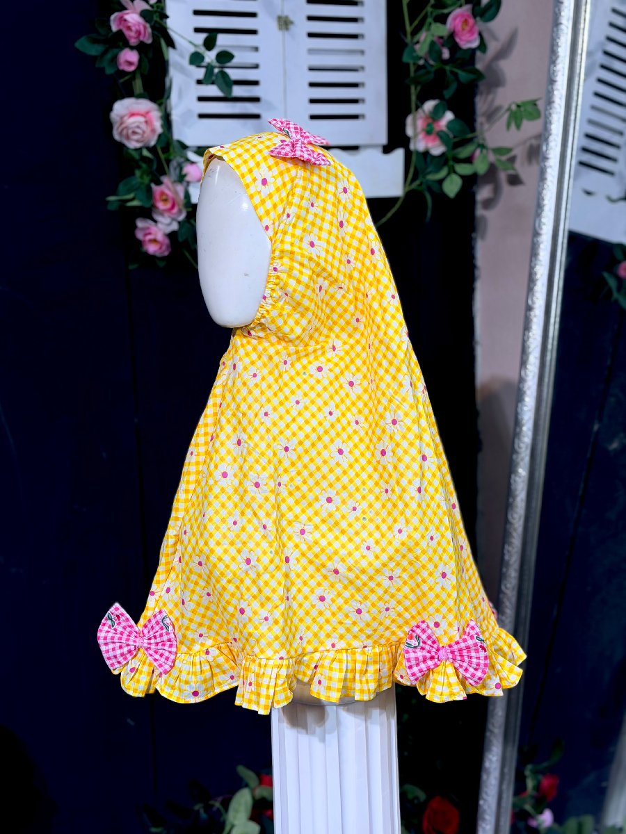 Yellow Check Sunflower Cotton Hijab — ছবি 2