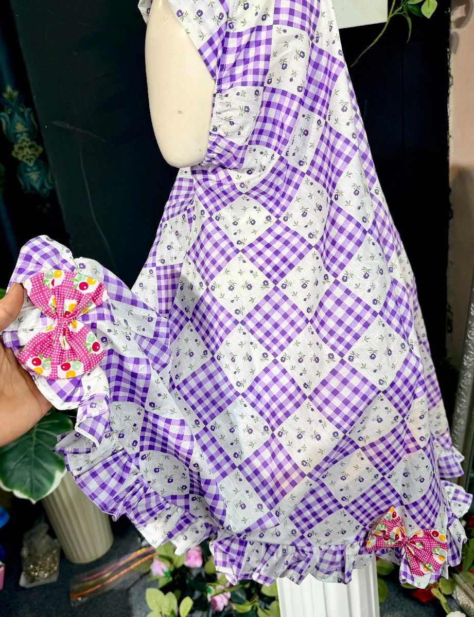 Purple Box Check Flower Cotton Hijab — ছবি 2