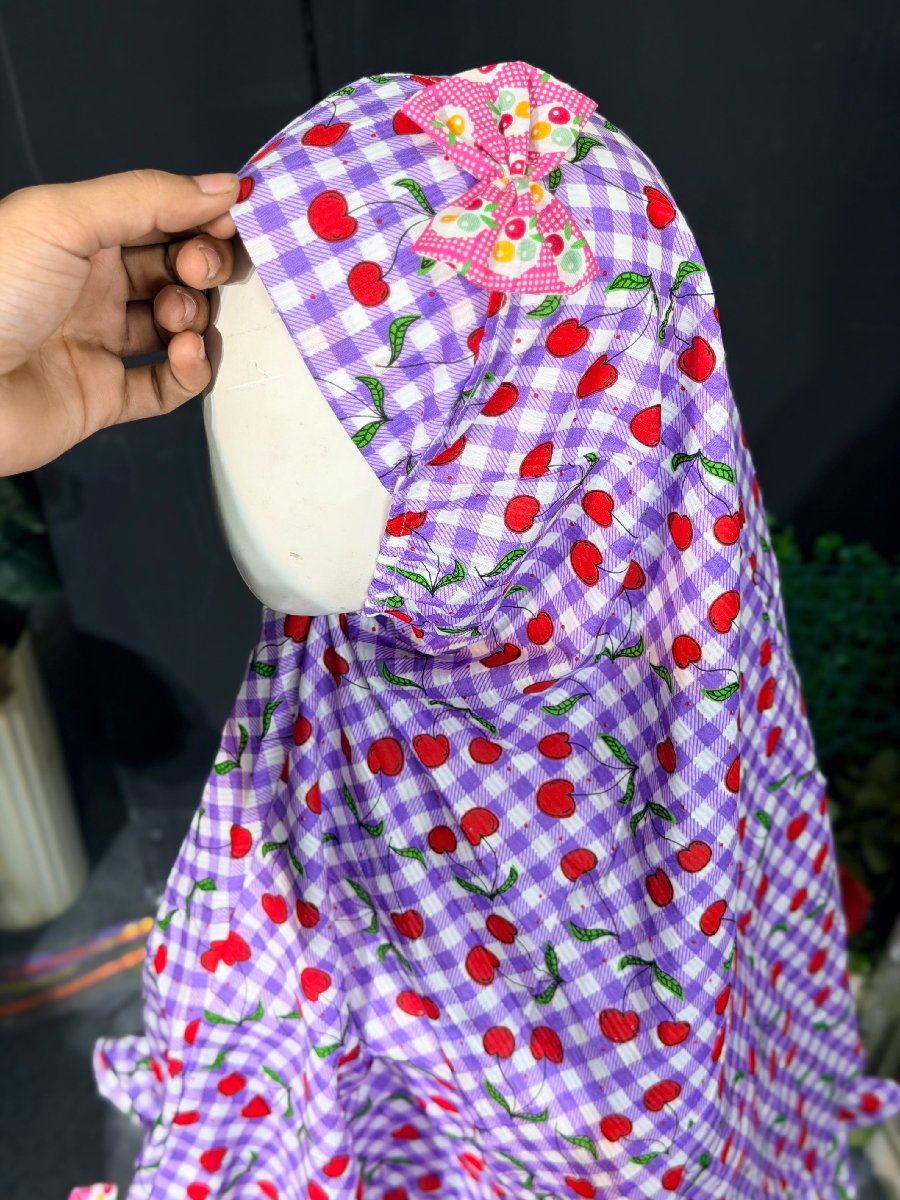 Purple Check Big Cherry Cotton Hijab — ছবি 3