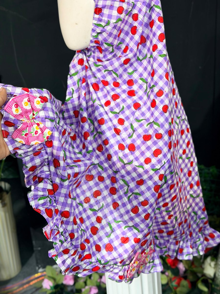 Purple Check Big Cherry Cotton Hijab — ছবি 4