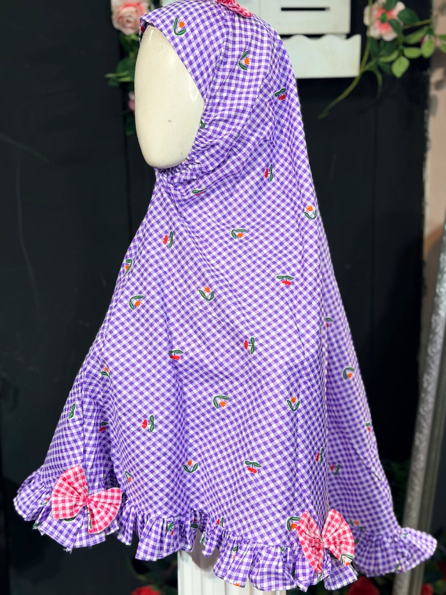 Purple Cherry Check Cotton Hijab — ছবি 4