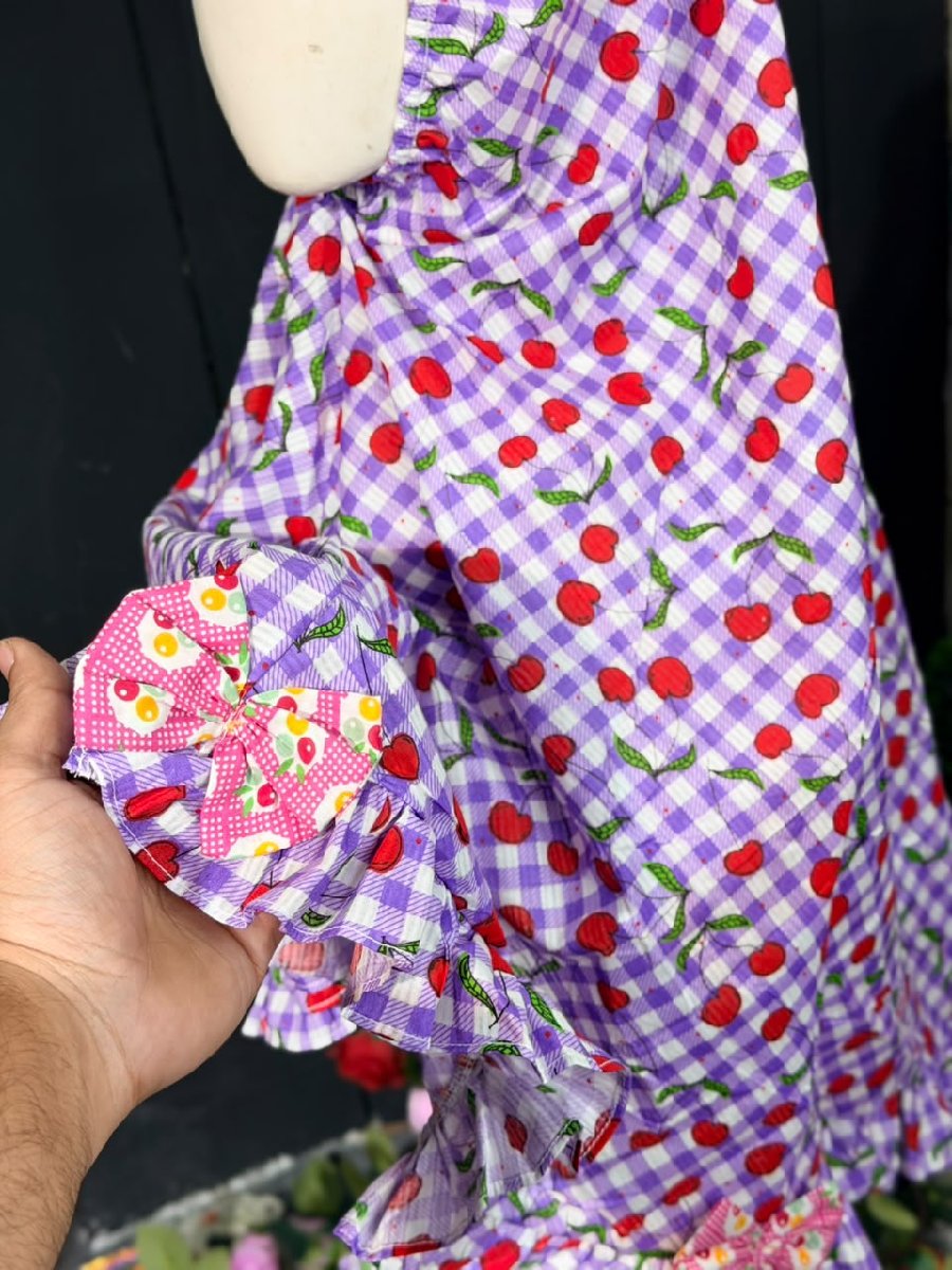 Purple Check Big Cherry Cotton Hijab — ছবি 2