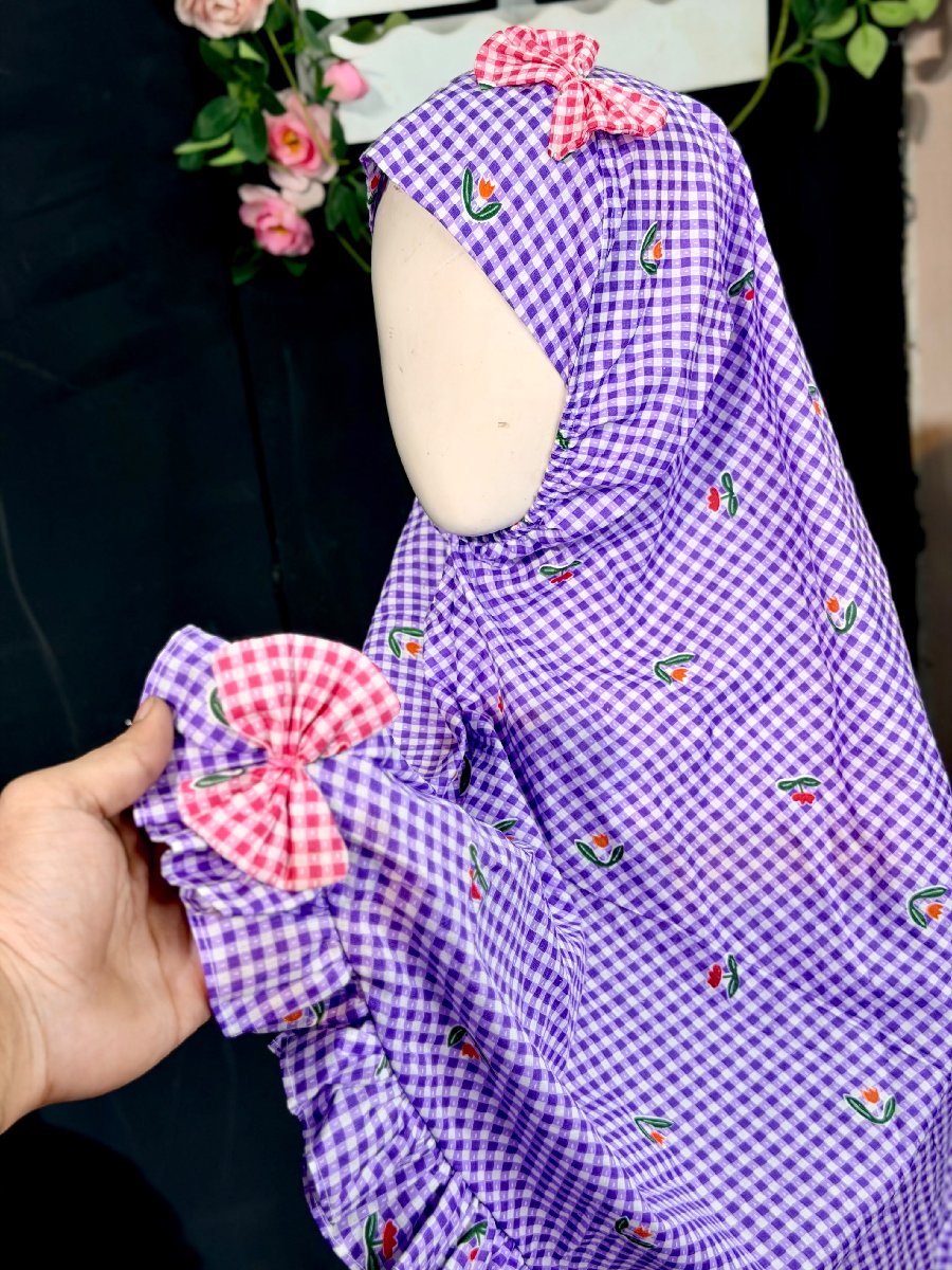 Purple Cherry Check Cotton Hijab — ছবি 2