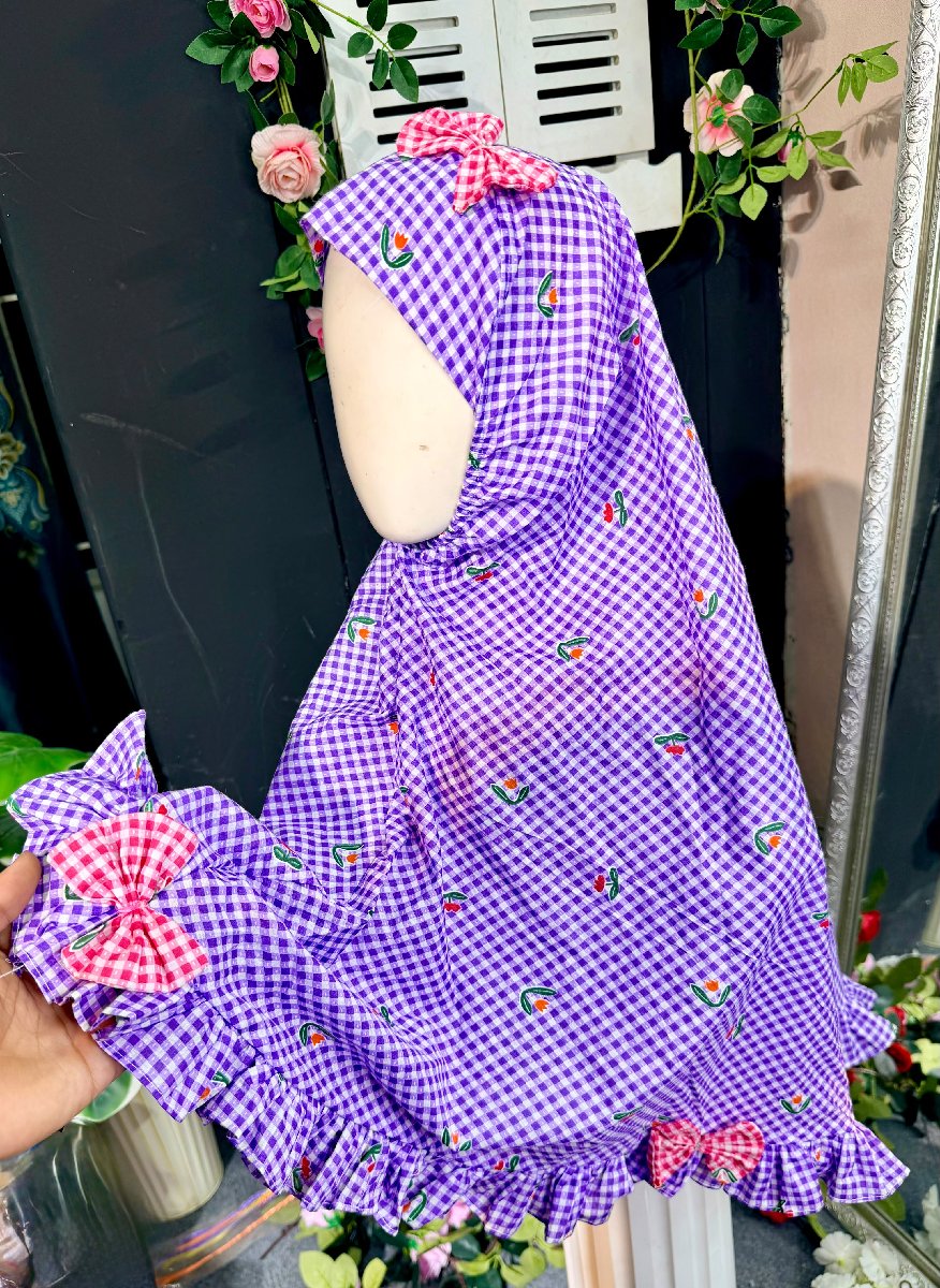 Purple Cherry Check Cotton Hijab — ছবি 3