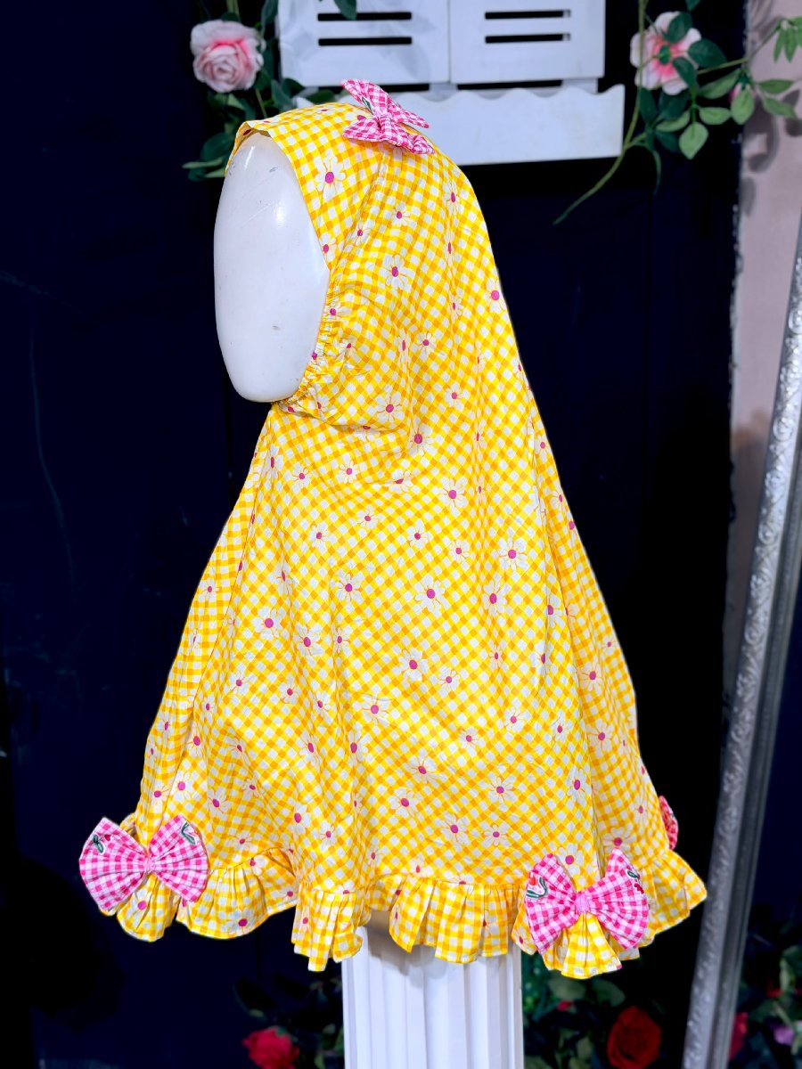 Yellow Check Sunflower Cotton Hijab — ছবি 5