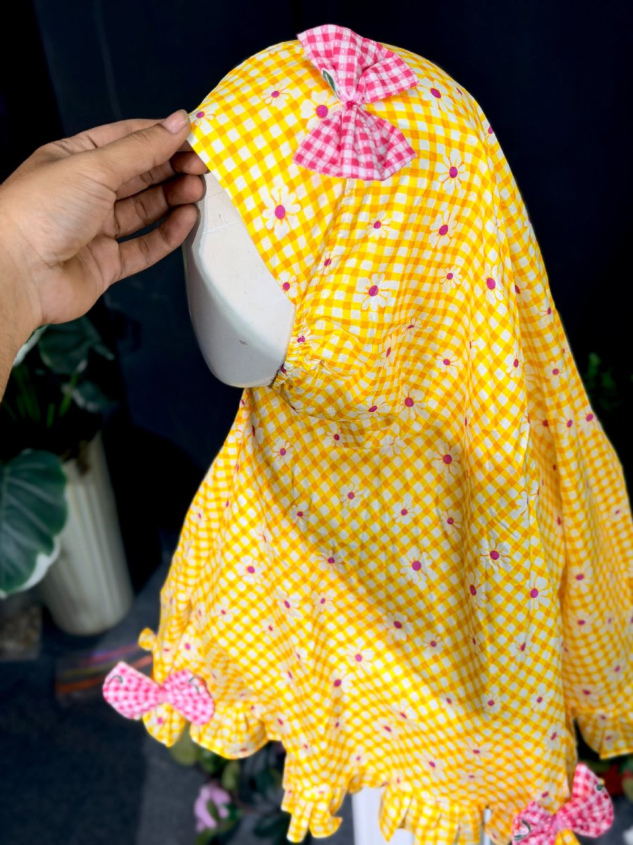 Yellow Check Sunflower Cotton Hijab — ছবি 3