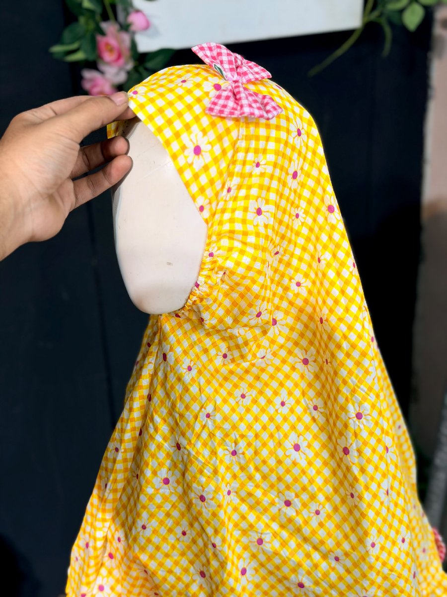 Yellow Check Sunflower Cotton Hijab — ছবি 4