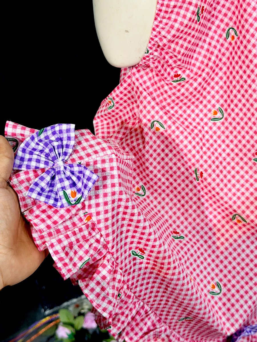 Pink Lilly Check Cotton Hijab — ছবি 4