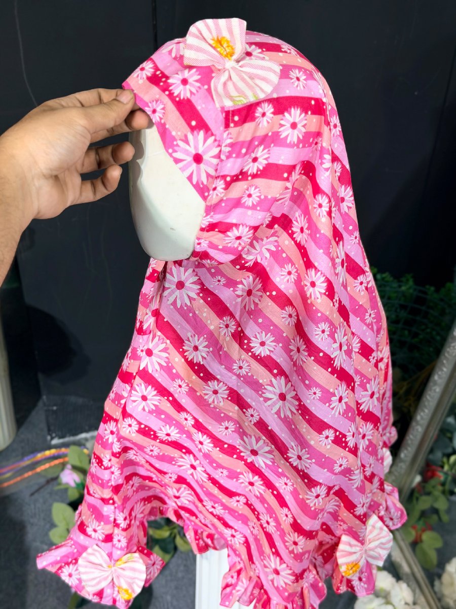 Pink Lining Flower Cotton Hijab — ছবি 5
