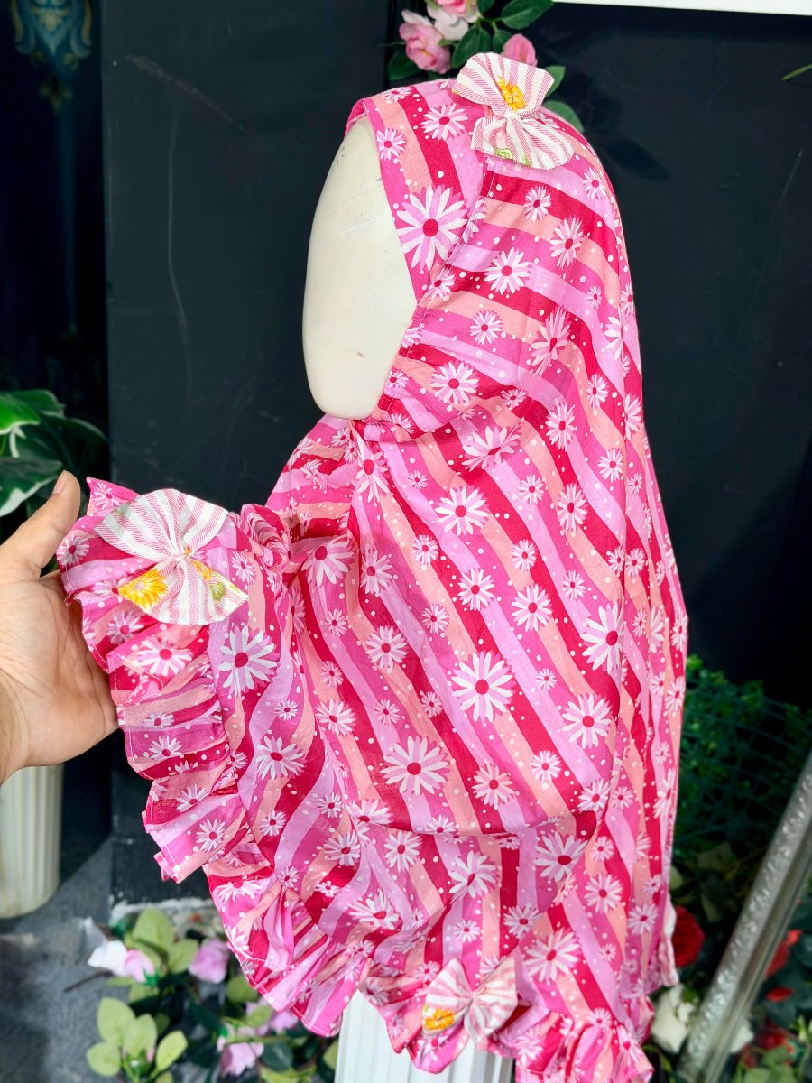 Pink Lining Flower Cotton Hijab — ছবি 4